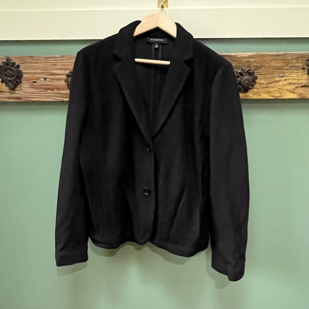 Talbots Womens Black Mixed Media Wool Blend Two Button Blazer Jacket Size 16